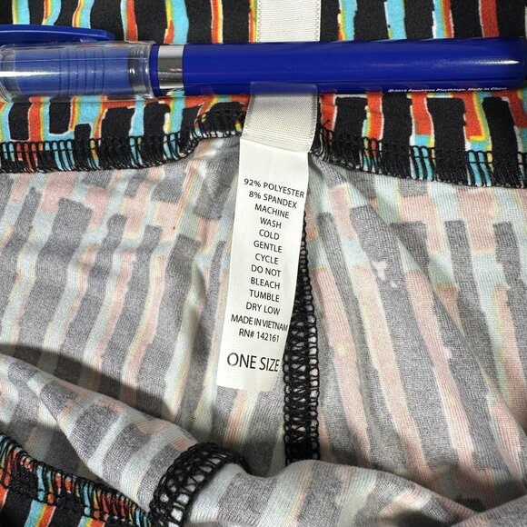 LuLaRoe Black Blue Red Stripes Graffiti Grunge Fence Boho Leggings One Size OS - Picture 4 of 6